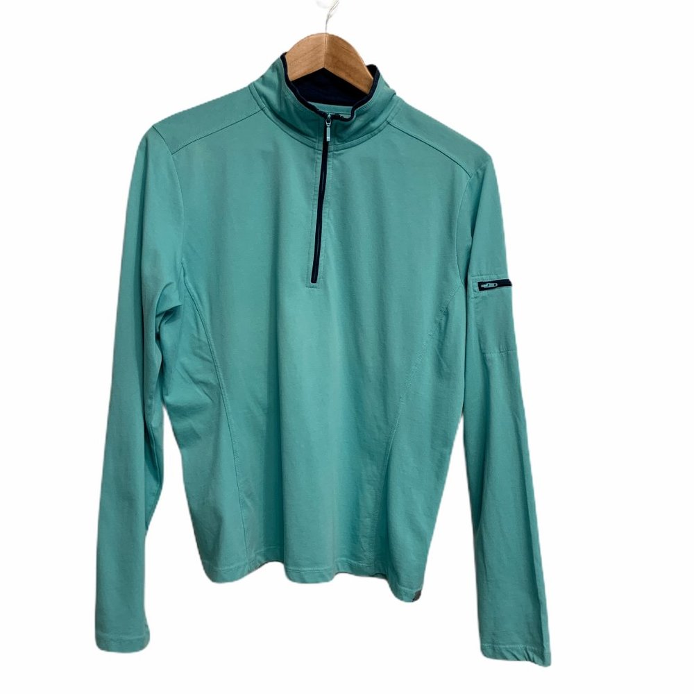 Horny Toad 1/4 Zip Long Sleeve T9 Tipped Zip Large Toad and Co Turquoise Blue